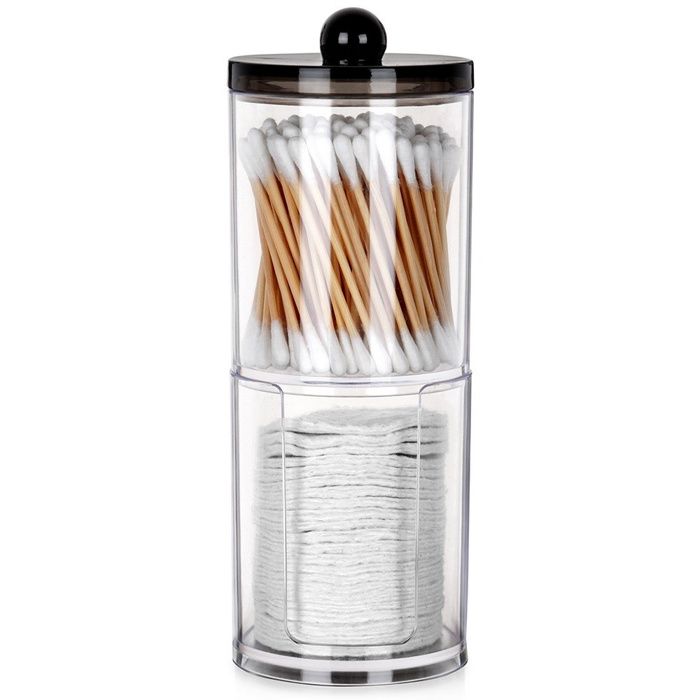 Boîte Rangement Cotons-Tiges Transparente - Organisateur Salle De Bain Acrylique Avec Couvercle Bambou