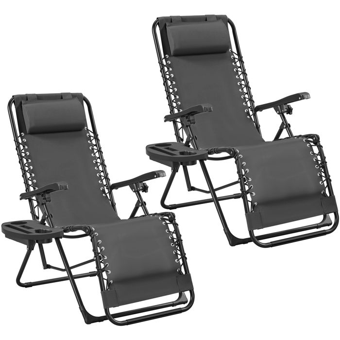Lot de 2 Chaise Longue Zéro Gravité Inclinable Extérieur Transat Réglable pour Bain de Soleil Piscine Jardin Terrasse Gris Foncé