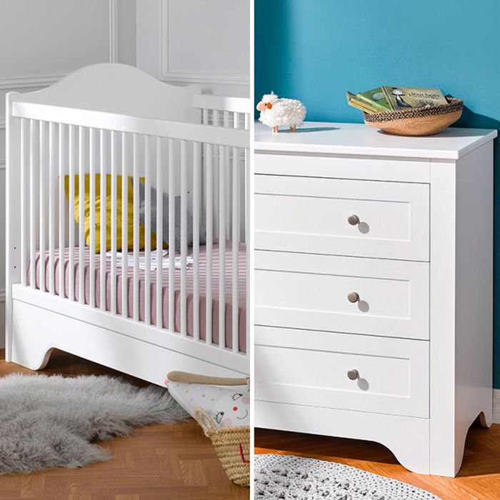 Lit et Commode Bébé Provence - 144.5 x 78 x 100cm - blanc