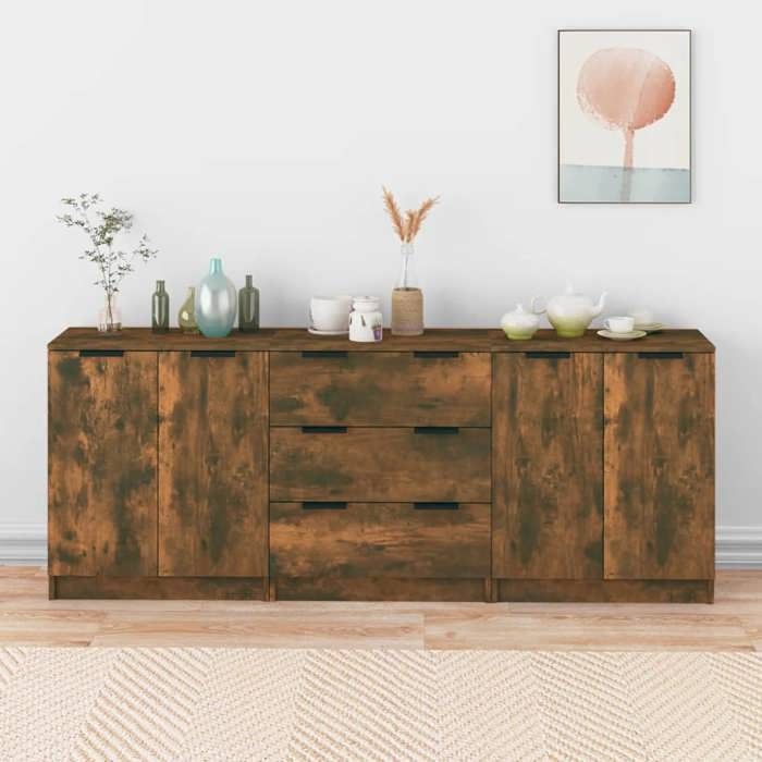 Bahut de SalonArmoire de CuisineLot de 3 Buffets pour Salle à Manger Chêne fumé bois dingénierie BONNIE B13237767