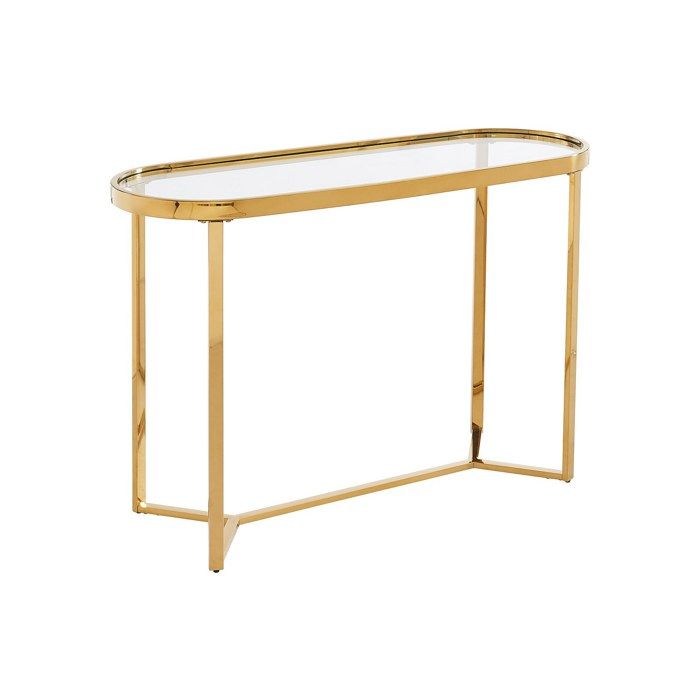 Console en verre trempé et acier inoxydable chromé - Transparent et doré - JOLINY