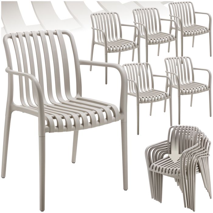 Chaises de jardin - TECTAKE - Lot de 6 chaises ALCUDIA empilables et résistantes aux intempéries et UV 545 x 58 x 805 cm - Taupe