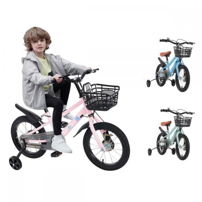 Vélo Enfant 16 Pouces Avec Roues Stabilisatrices - MINRS Réglable Pour Filles Et Garçons 3-6 Ans, Frein à Main Et Sonnette