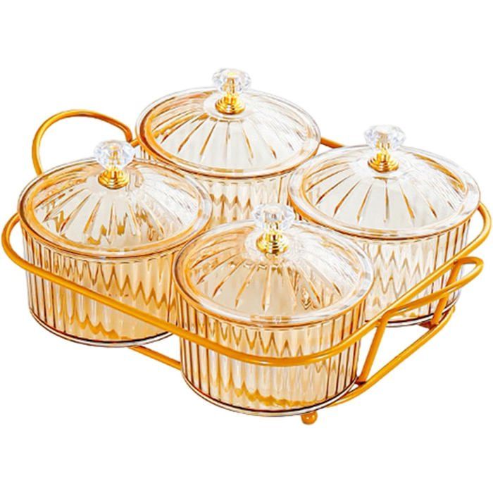 4pcs plats de service divisés plateau dapéritif plateau de collation nordique boîte de récipient de stockage des aliments ambre