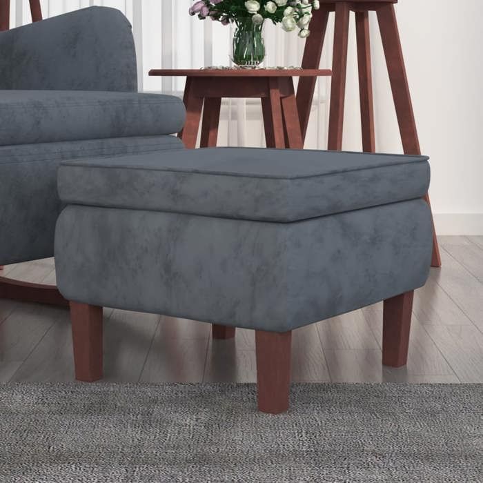 SOLDES dAutomneTabouret - Petit Fauteuil Salon pour chambre - avec pieds en bois Gris foncé Velours - 52x52x42cm 541