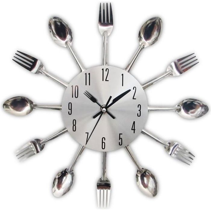 Horloge de Cuisine - Effet Miroir - Forme Couverts - 32x32x4 cm