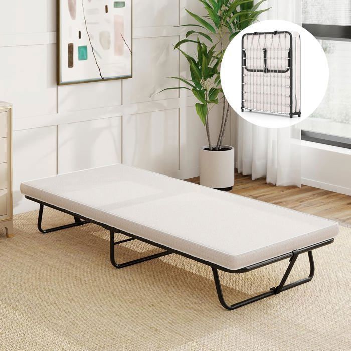 Lit Pliant 80x190cm avec Matelas COSTWAY Mousse à Mémoire Fil Métallique et Ressorts pour Chambre dInvités Camping Charge 120kg
