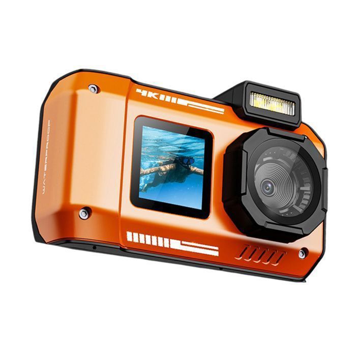 Appareil Photo Numérique Étanche IP68 - 65MP Vidéo 4K Double Écran Zoom 18x Batterie 2000mAh - Orange