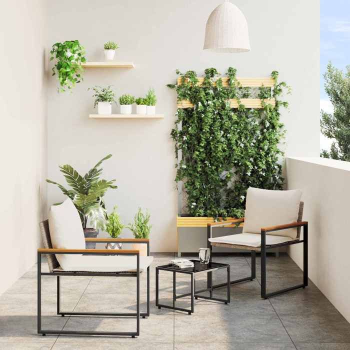 （ON SALE)Salon de Jardin - Ensembles de meubles 3 pcs Beige et blanc crème Rotin @FR1129061