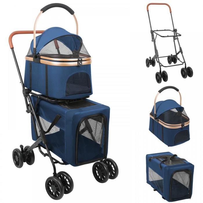Meilleurs prix pour JEOBEST Poussette Double pour Chien Chat Pliable Poussette pour 2 Animaux Porte-Animal Amovible Capacité de 30 kg Bleu
