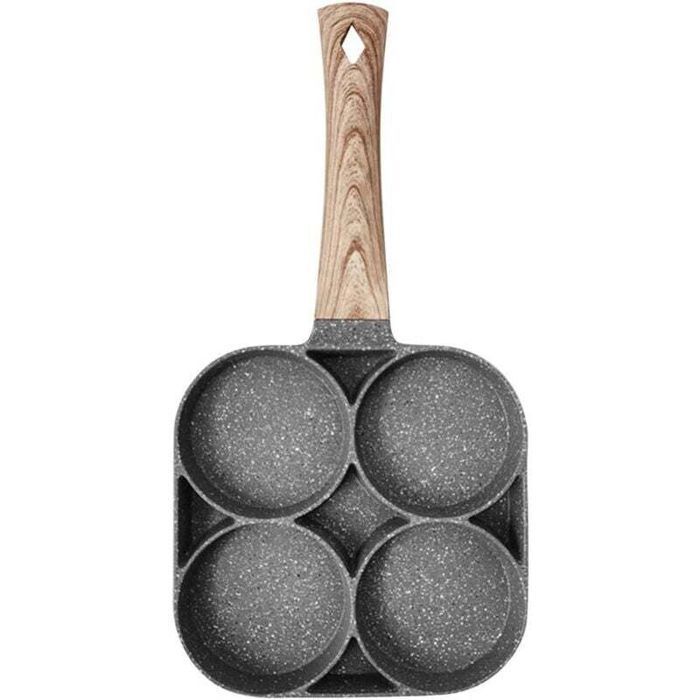 Poêle à œufs antiadhésive - ZOR® - 4 trous - 18 cm - Aluminium - Noir et gris - Compatible induction - Facile à nettoyer