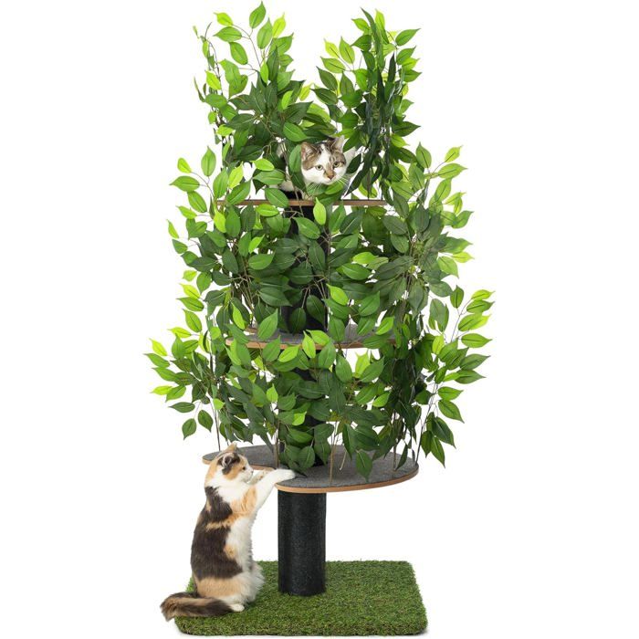 Comparer les prix de Arbre à chat - HOLISANE - Griffoir à feuilles interchangeables - 60x60x160 cm - Vert - Montage facile