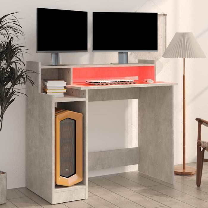 Bureau secrétaire contemporain résistance stabilité （1 pcs） Meuble de Bureau et lumières LED Gris béton 97x45x90 cm Bois dingénier