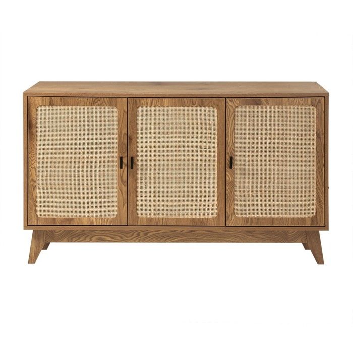 CALICOSY - Buffet 3 portes cannage en rotin naturel L120 cm - ALIA - Bois clair