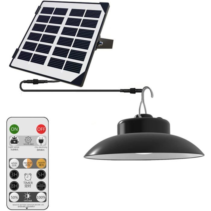 Lampe Solaire Suspension Extérieur IP65 Éclairage LED Dimmable avec Télécommande et Détecteur Mouvement Jardin