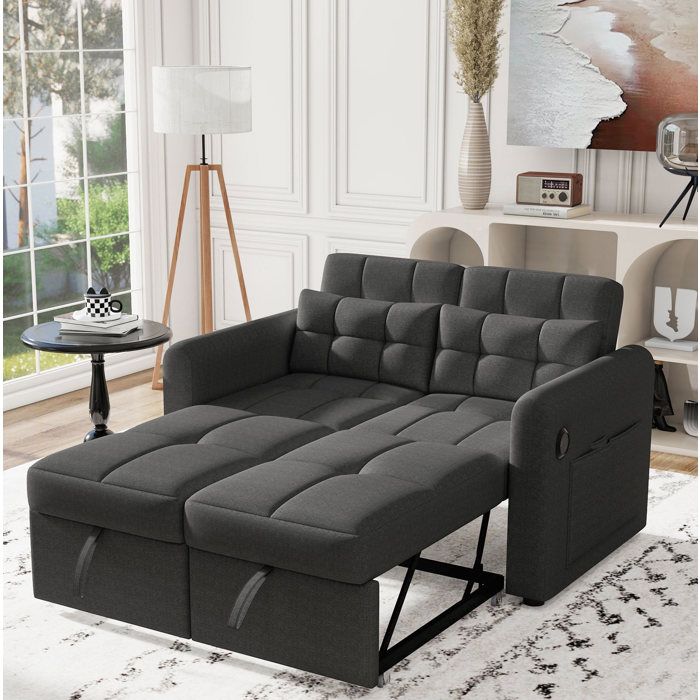 Canapé convertible 2 places gris L 142 x P 85 x H 83 cm 3-en-1 dossier réglable USB