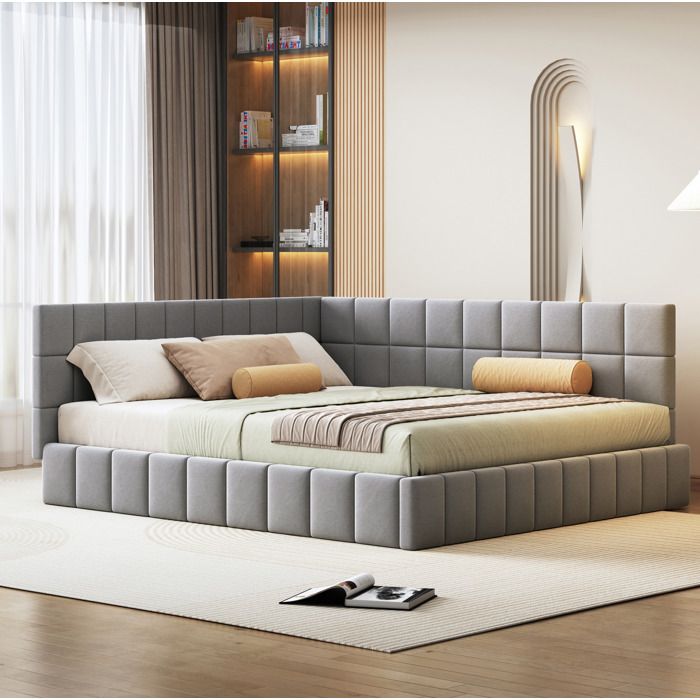 Lit banquette gris 160×200 cm sommier inclus convertible lit ou canapé structure solide sans matelas