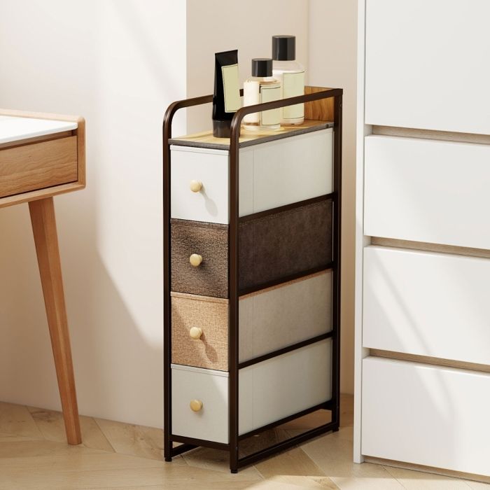 Commode à 4 tiroirs en tissu non tissé meuble de rangement avec structure en acier 20 x 47 x 84 5 cm multicolore