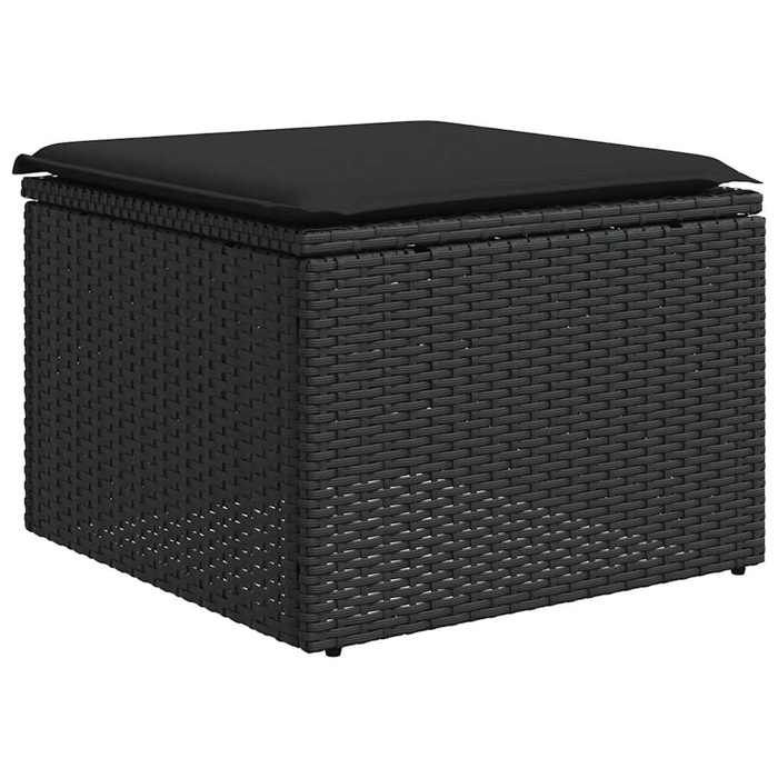 Noir Pouf dextérieur -  Tabouret de jardin avec coussin Noir 55x55x37 cm Résine tressée m4018
