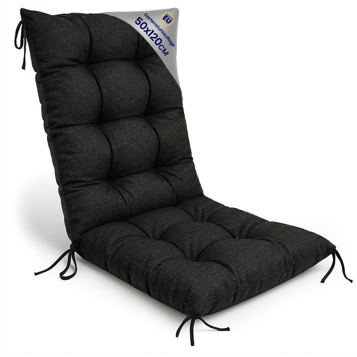 Coussin Chaise Jardin Dossier Haut 50x120 cm - Matelas Siege Extérieur Mobilier Confort Imperméable Graphite lin écologique