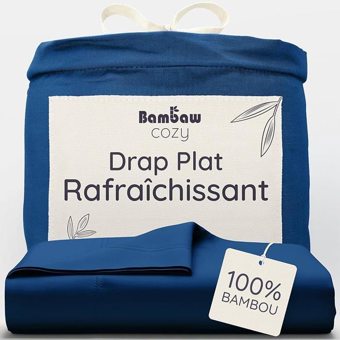 Drap Plat Bambou 270x290 cm Draps de Lit 2 Personnes Anti Acariens et Anti Trpiration Linge Lit 270x290 Bleu Marine