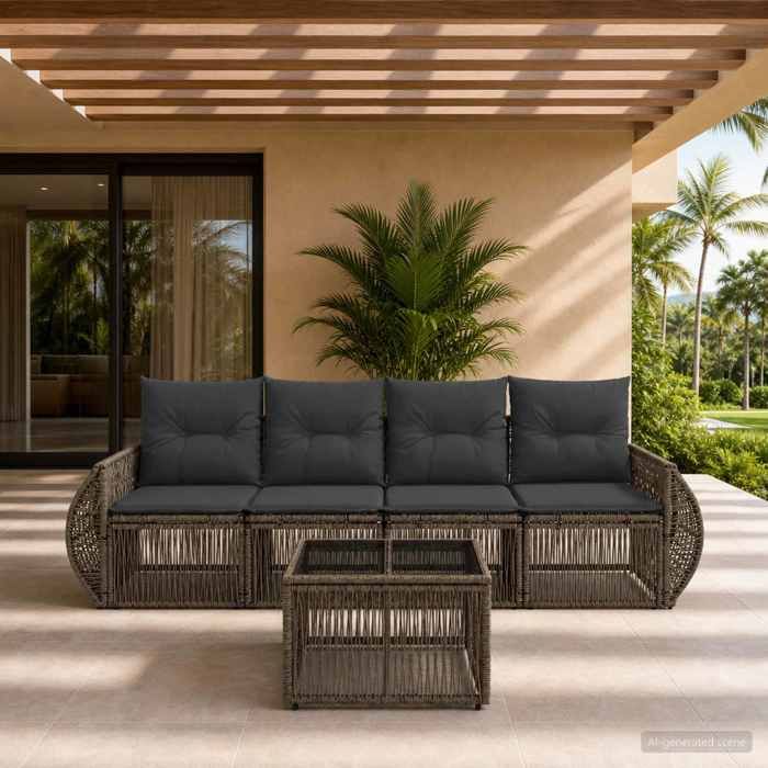 vidaXL Ensemble de canapé de jardin 5 pc Gris et Gris foncé polyrotin 3435344