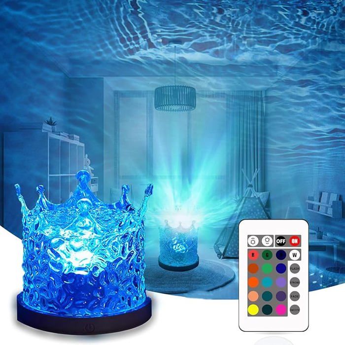 Lampe Aurore Boréale Veilleuse Projecteur Vague Ocean Rotatives Lampe À Vagues eau Dégradées 16 Couleurs (avec Crown VEILLEUSE