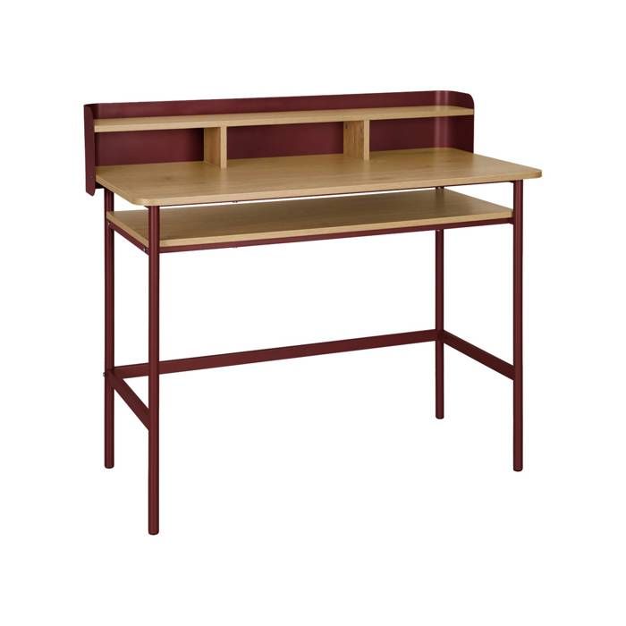 Bureau métal et décor bois 3 niches 100cm rouge - Molto Bureau métal et décor bois 3 niches 100cm rouge - Molto