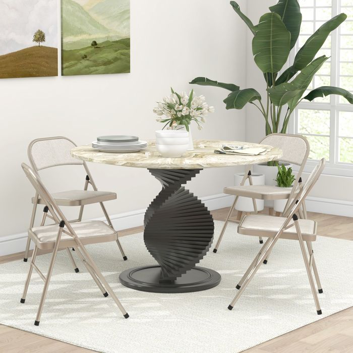 Chaise pliante - Aspect lin - Lot de 4 - Assise rembourrée - Pieds en acier