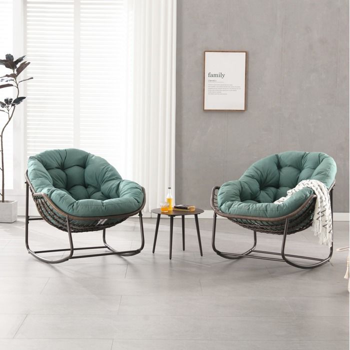 Fauteuil à bascule de jardin œuf 1 place intérieur extérieur coussin épais 6 pouces acier vert ORVRYN