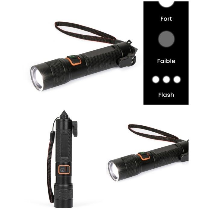Lampe de poche de survie - LIVOO - Survie - 500 lm - Brise-vitre & coupe-ceinture - Rechargeable USB-C