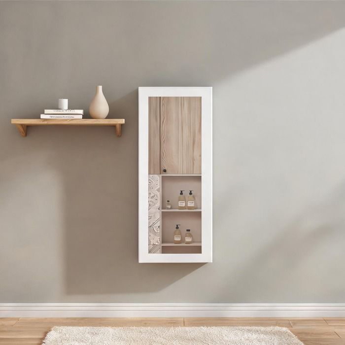 Planche à repasser murale escamotable avec miroir et rangement MDF blanc 95 5 x 35 5 cm