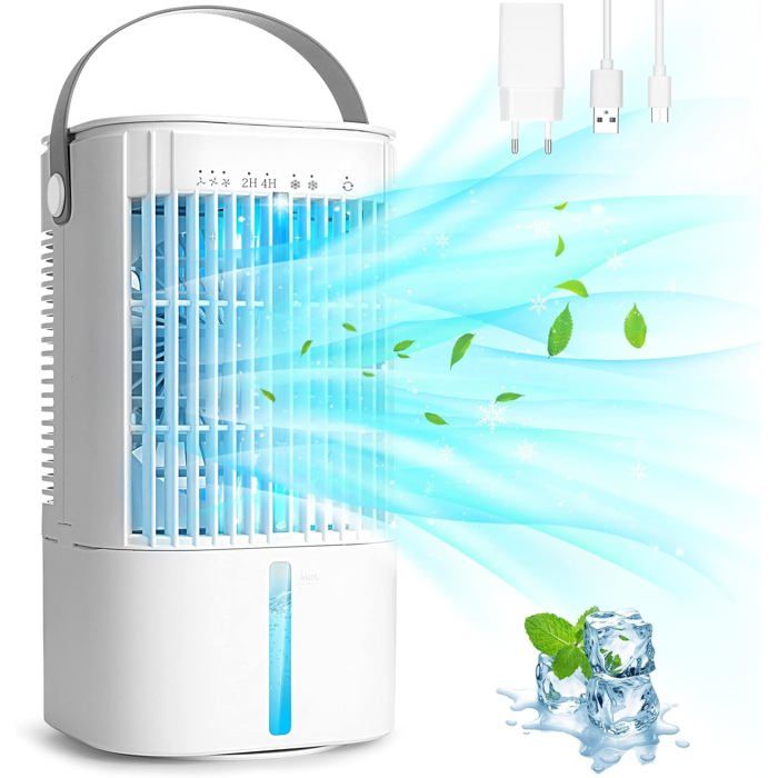 Climatiseur portable 900ml 3 vitesses LED minuterie 2/4H