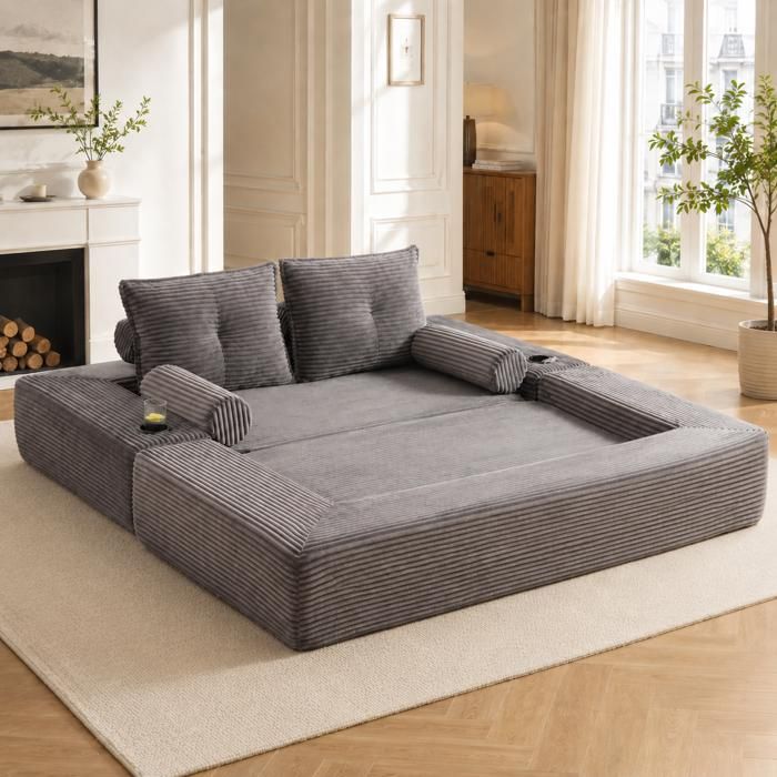 Canapé pliant en velours - Velours côtelé doux et durable - Dimensions assemblées 180x98x80 cm