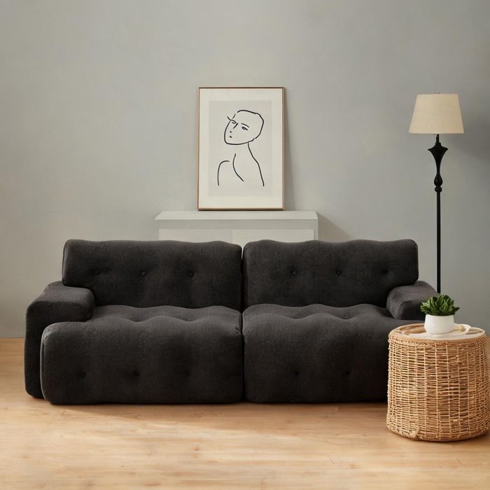 Canapé design contemporain 2 places fixe accoudoirs larges 224 cm revêtement chenille classic gray