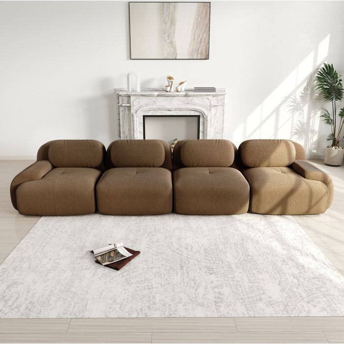 Modenuit Canapé modulable 4 places en velours côtelé marron mousse haute densité 32D sans montage