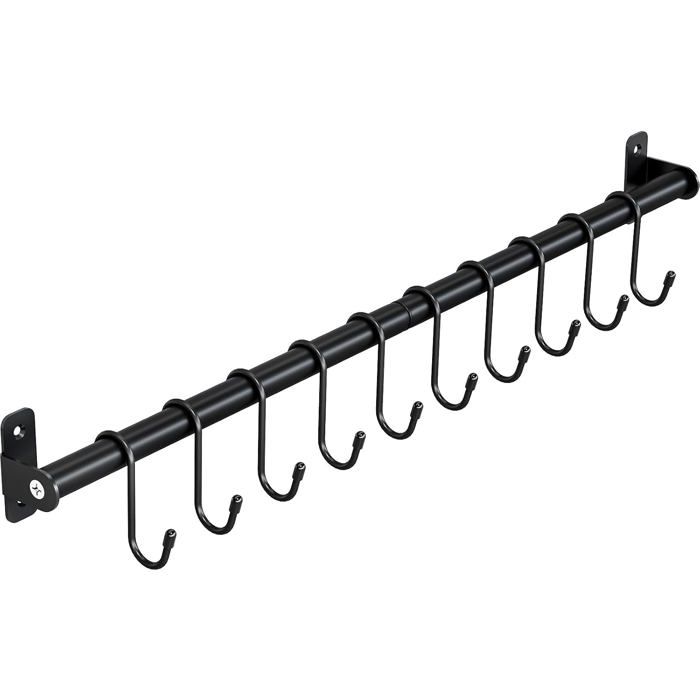 Étagère murale cuisine avec barre suspendue 570 mm - acier 10 crochets porte-ustensiles et range-cuisine mural charge 22 kg