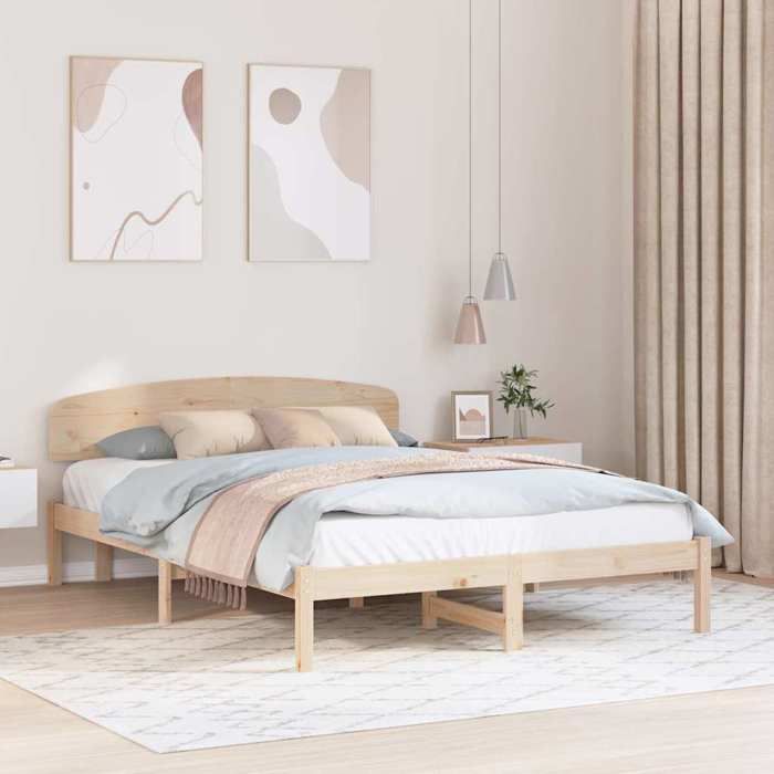 Cadre de lit et tête de lit double - vidaXL - Structure de lit - bois de pin massif - naturel - 160 x 200 cm@yzw25e