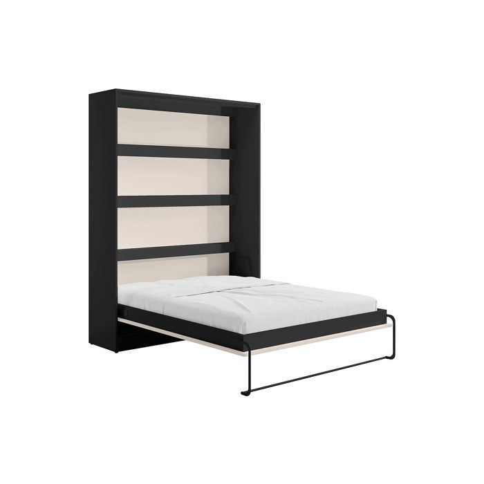 Lit escamotable 160 x 200 cm - Ouverture verticale manuelle - Noir et beige - RAPILI