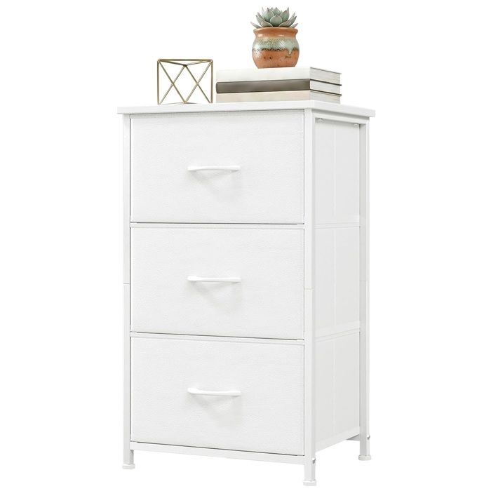 Commode slim 3 tiroirs en tissu amovible structure robuste compacte montage simple polyvalente pour chambre et salon - Blanc