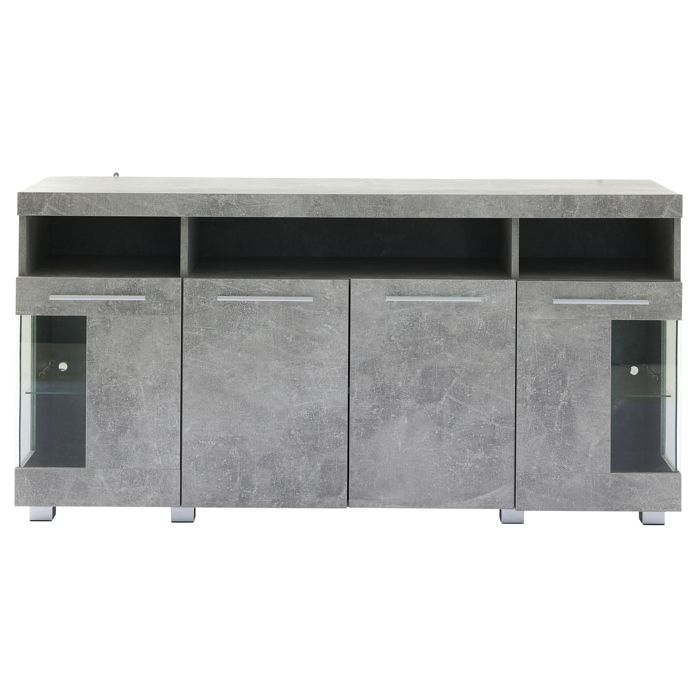 Buffet bas – meuble de salon industriel gris ciment 140 x 40 x 70 cm avec LED verre trempe