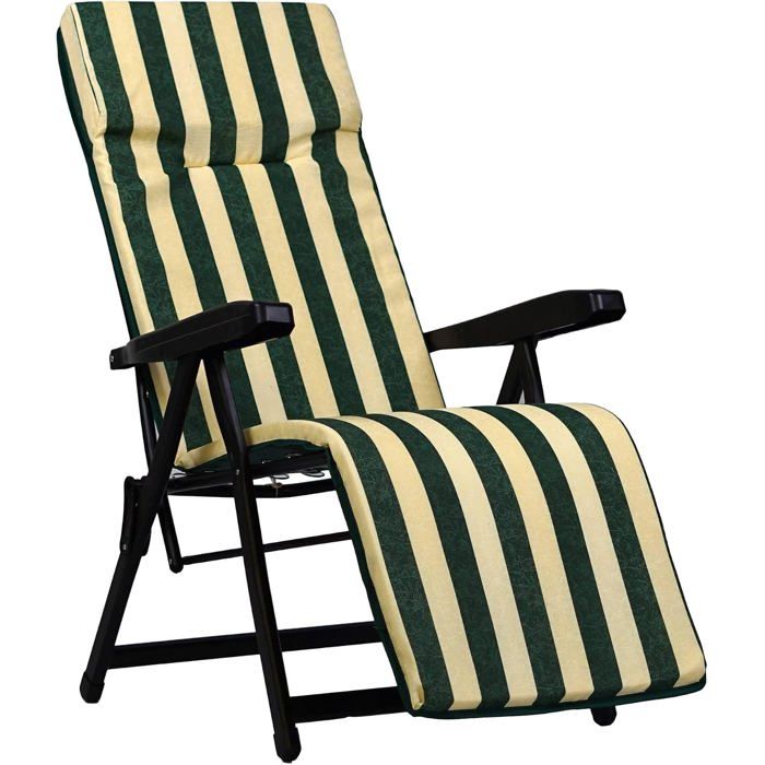 Matelas chaise longue rayé écru vert 157 x 48 x 2 cm coton polyester mousse polyuréthane fabrication italienne coussin extérieur