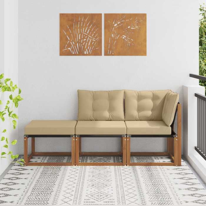 Marron Canapés modulaires dextérieur 3 Pièce Naturel et Beige - Siège de balcon LV68077
