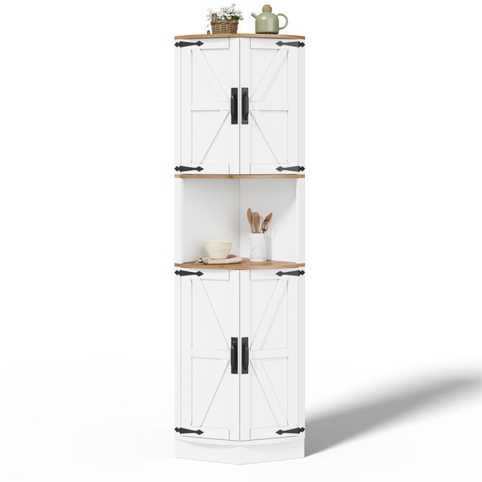 Colonne de cuisine d’angle 39 5x39 5x180 cm 5 étagères finition bois blanc meuble rangement rustique avec anti-basculement Colonne de cuisine d’angle 39 5x39 5x180 cm 5 étagères finition bois blanc meuble rangement rustique avec anti-basculement