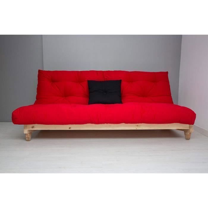 Canapé-lit Zurich 200x107x82 cm – Canapé convertible fonctionnel avec un futon en coton rouge de 140x200x14 5 cm Canapé-lit Zurich 200x107x82 cm – Canapé convertible fonctionnel avec un futon en coton rouge de 140x200x14 5 cm