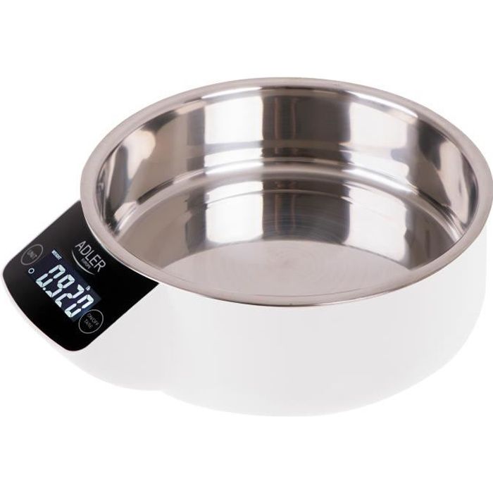 balance de cuisine électronique numérique avec bol, 900 ml, 5 kg (11 lb) tare adler ad 3166  blanco