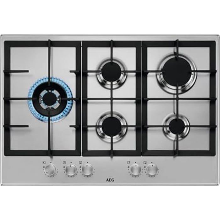 Plaque de cuisson à gaz AEG HGB75520SM Slim Line 5 brûleurs Allumage électrique instantané