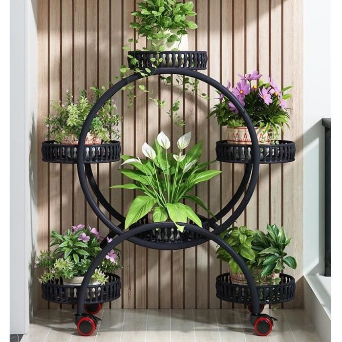 Support de rangement pour pots de plantes à 6 niveaux en métal pour balcon intérieur et extérieur