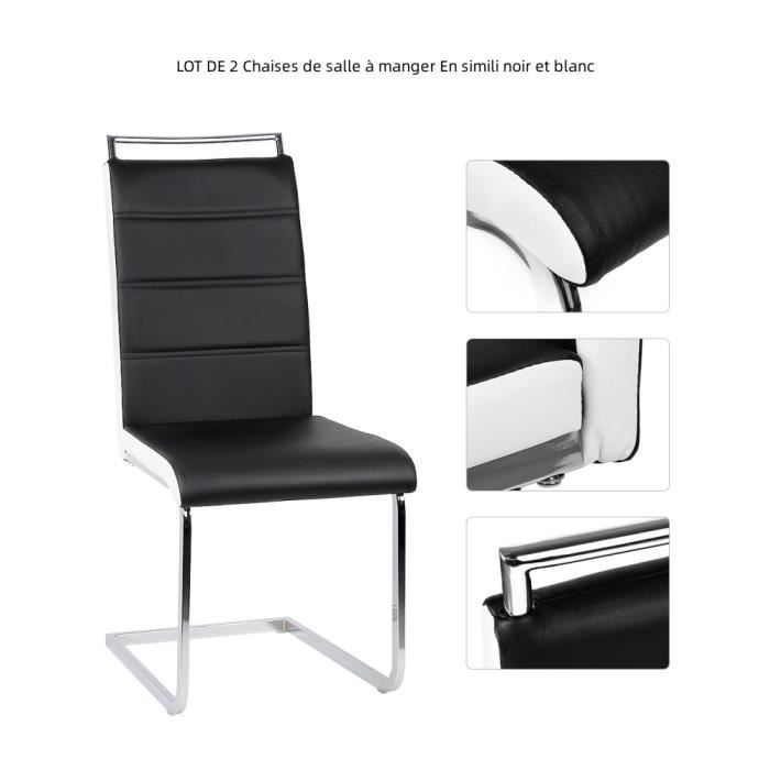 Chaises de salle à manger - Mia - Lot de 2 - Simili noir et blanc - Contemporain