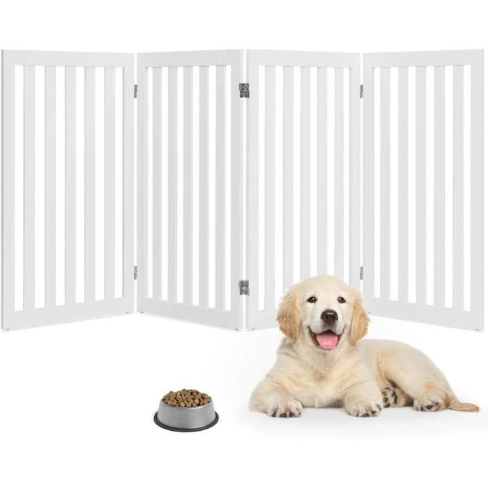 Meilleurs prix pour GYMAX Barrière de Sécurité pour Chien,avec 4 Panneaux en Bois 89CM, Charnières Métalliques à 360°, pour Balcon, Escaliers, Blanc